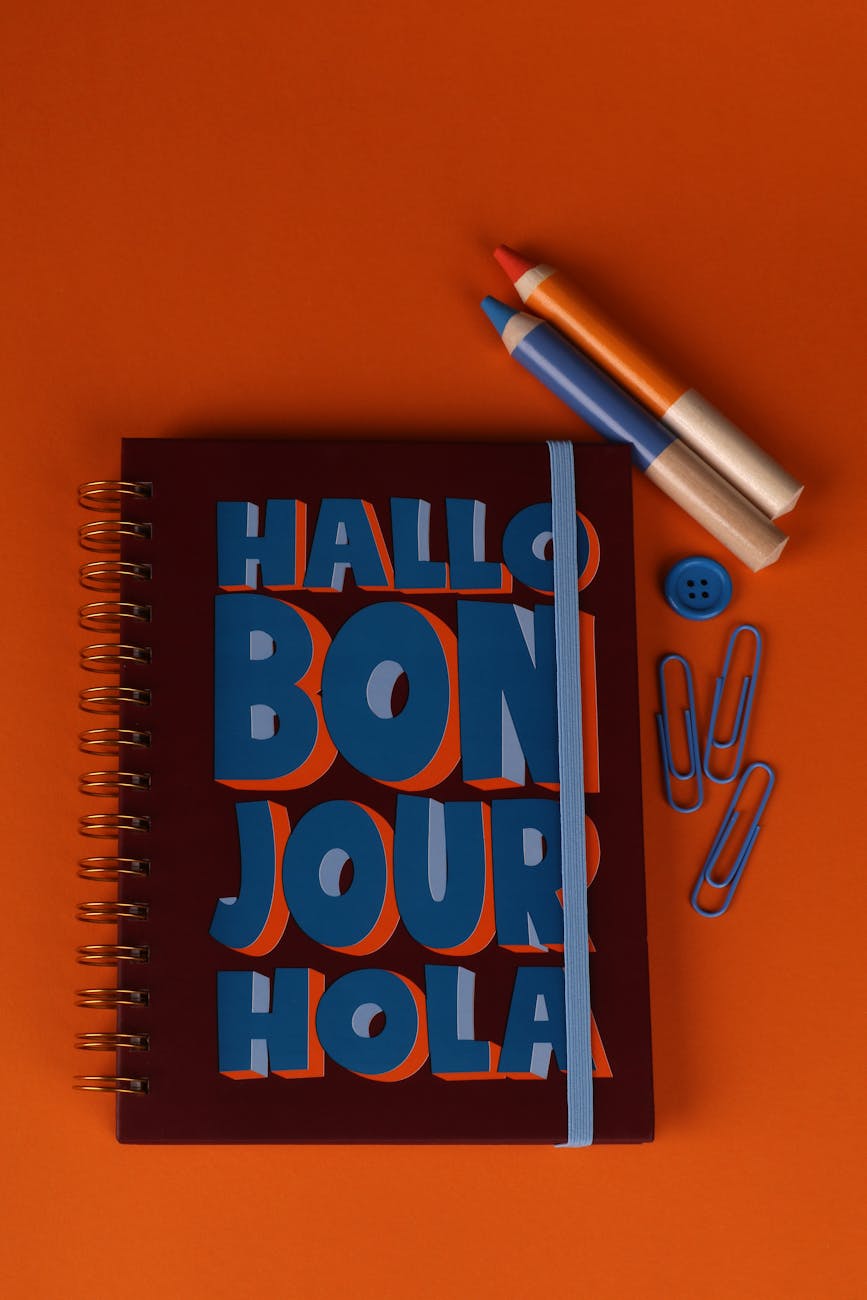 colorful notebook with greetings in multiple languages
