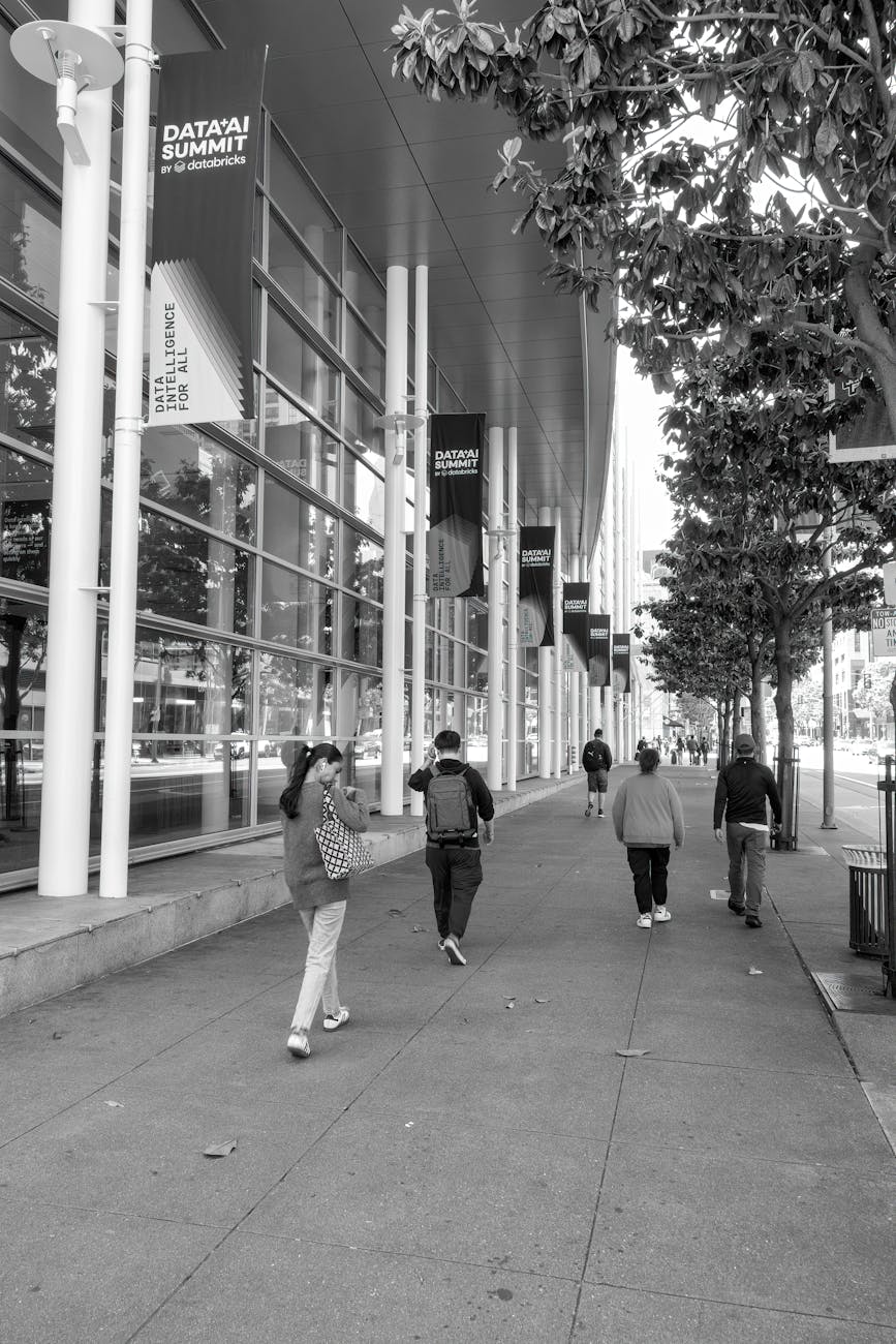 pedestrians walking near data science conference