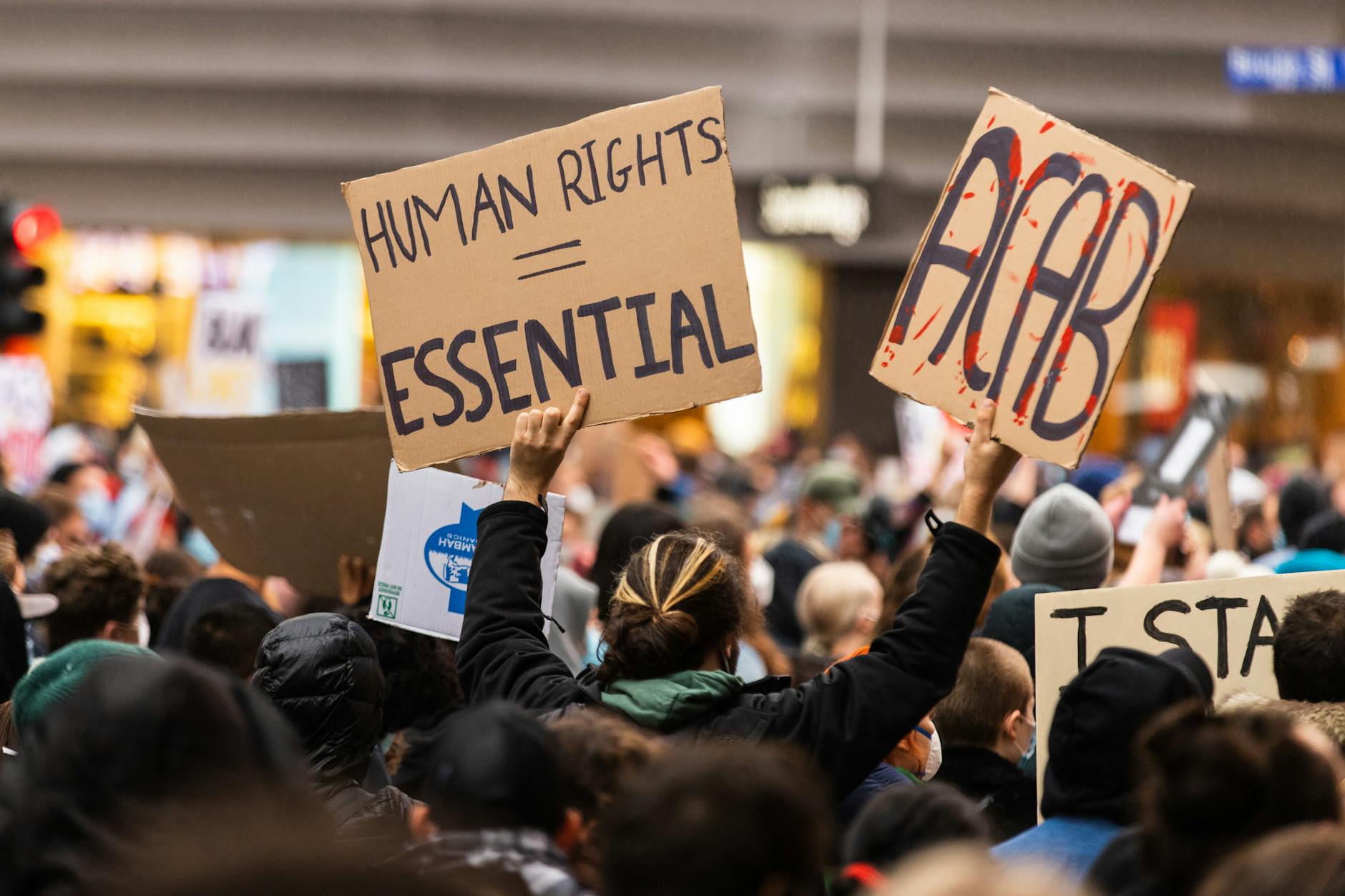 people holding cardboards with message
