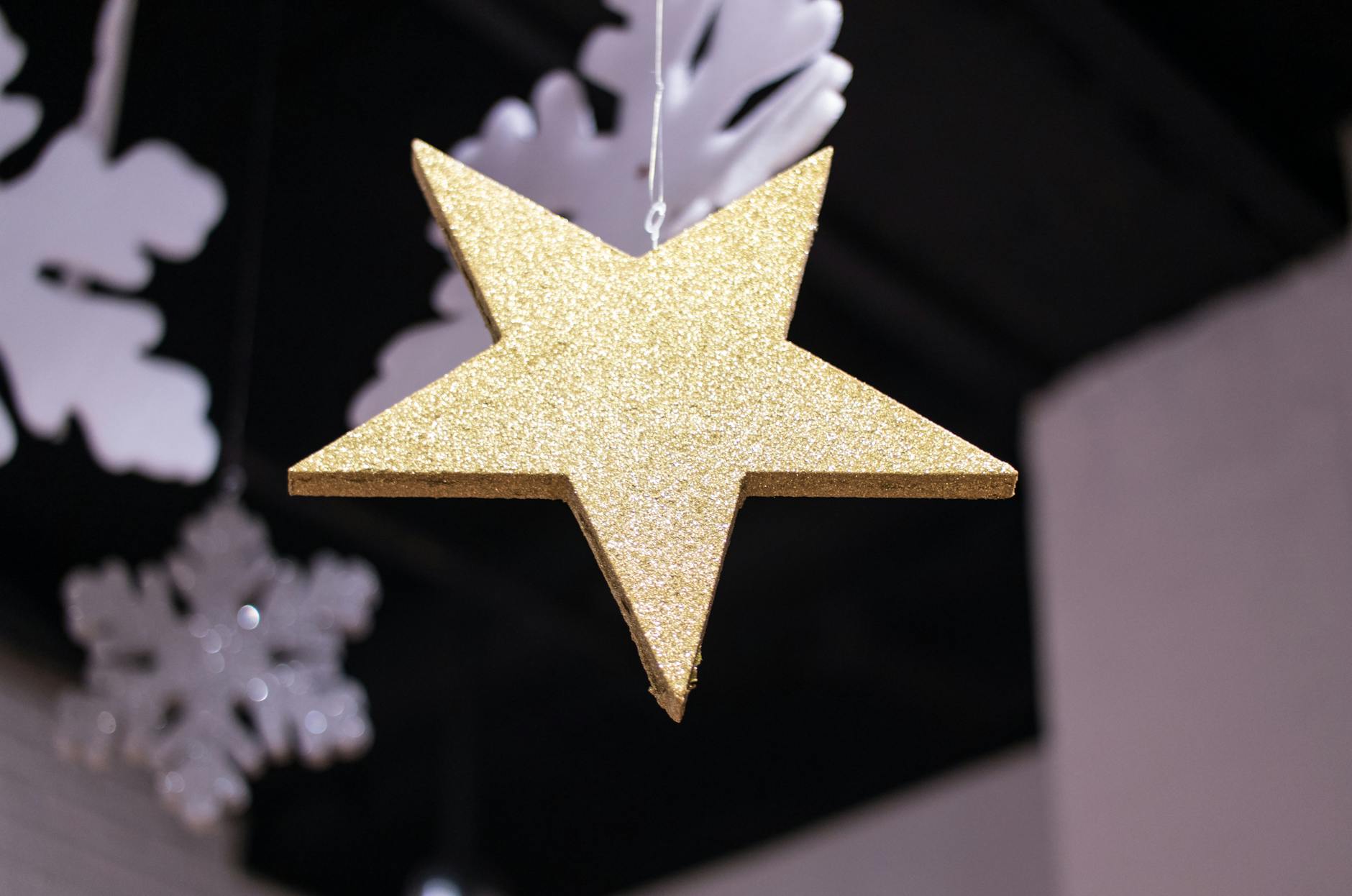 close up photography of star covered with glitters