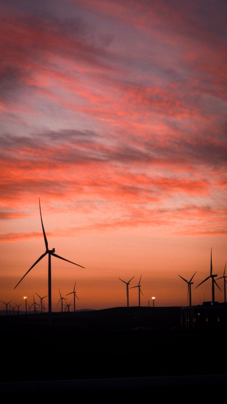 majestic wind turbines at sunset silhouette