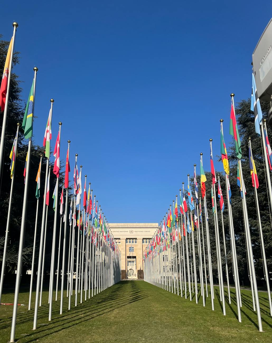 the alley with flags at the united nations office at geneva