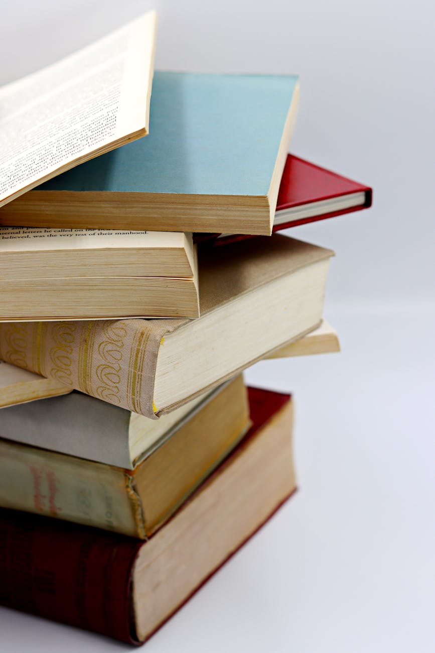 close up of a pile of books
