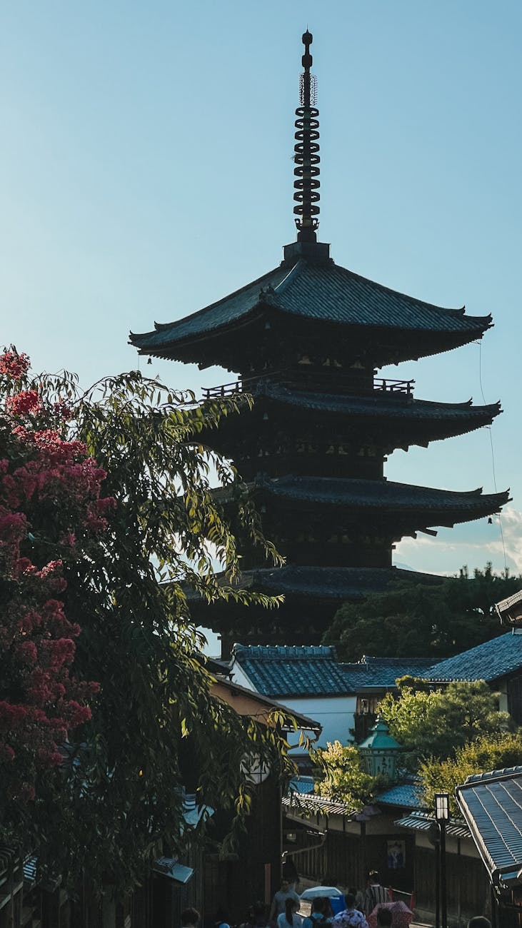 traditional pagoda in kyoto japan at sunset
