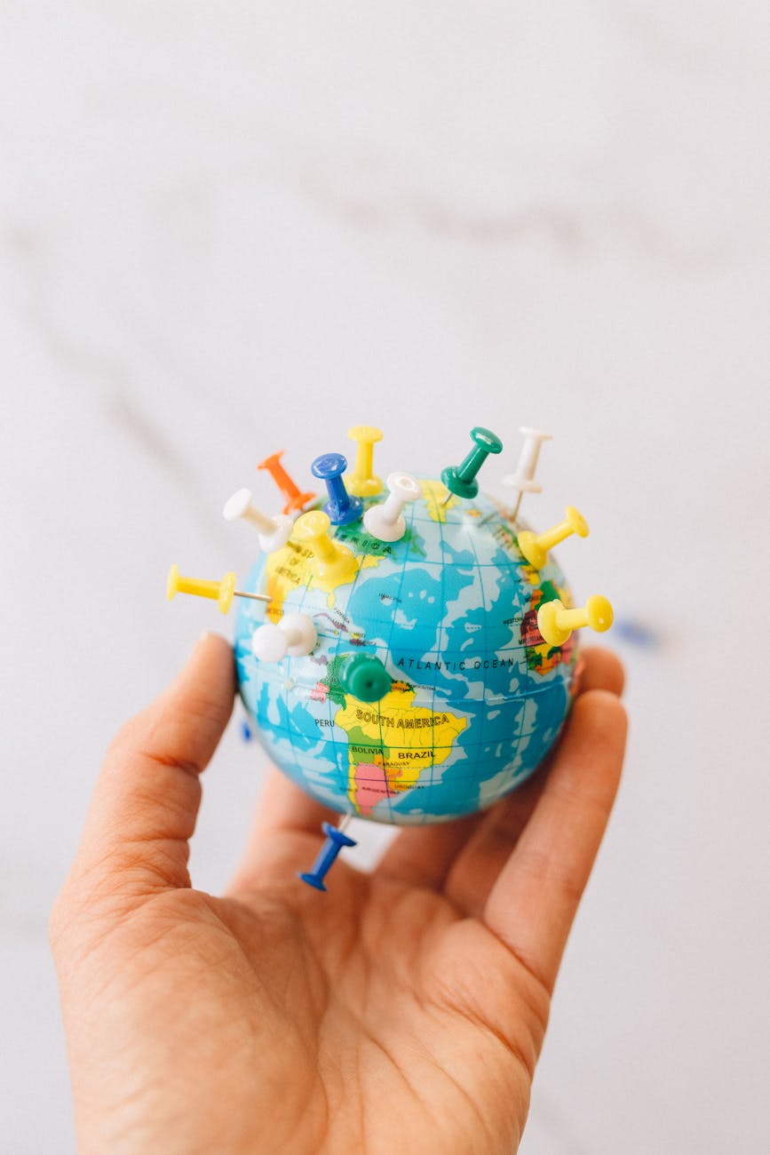 push pins on a globe