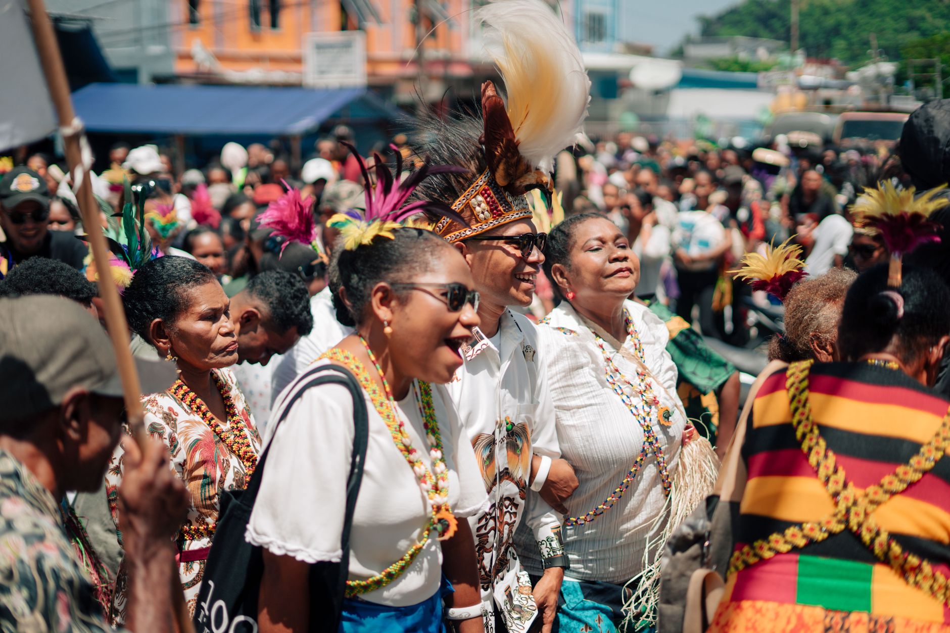 lively traditional parade with colorful attire