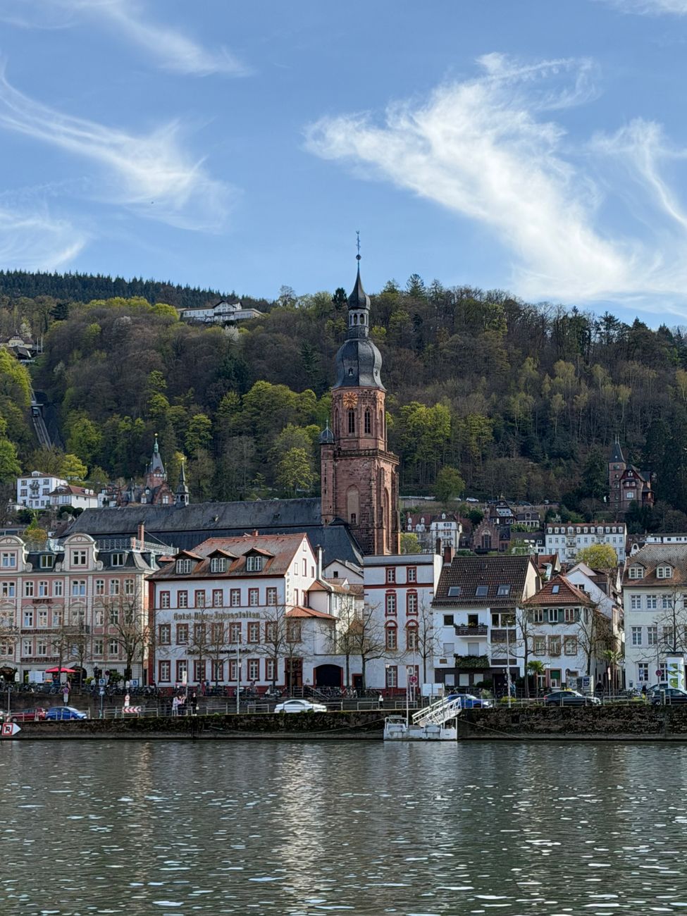 scenic heidelberg skyline with church and river