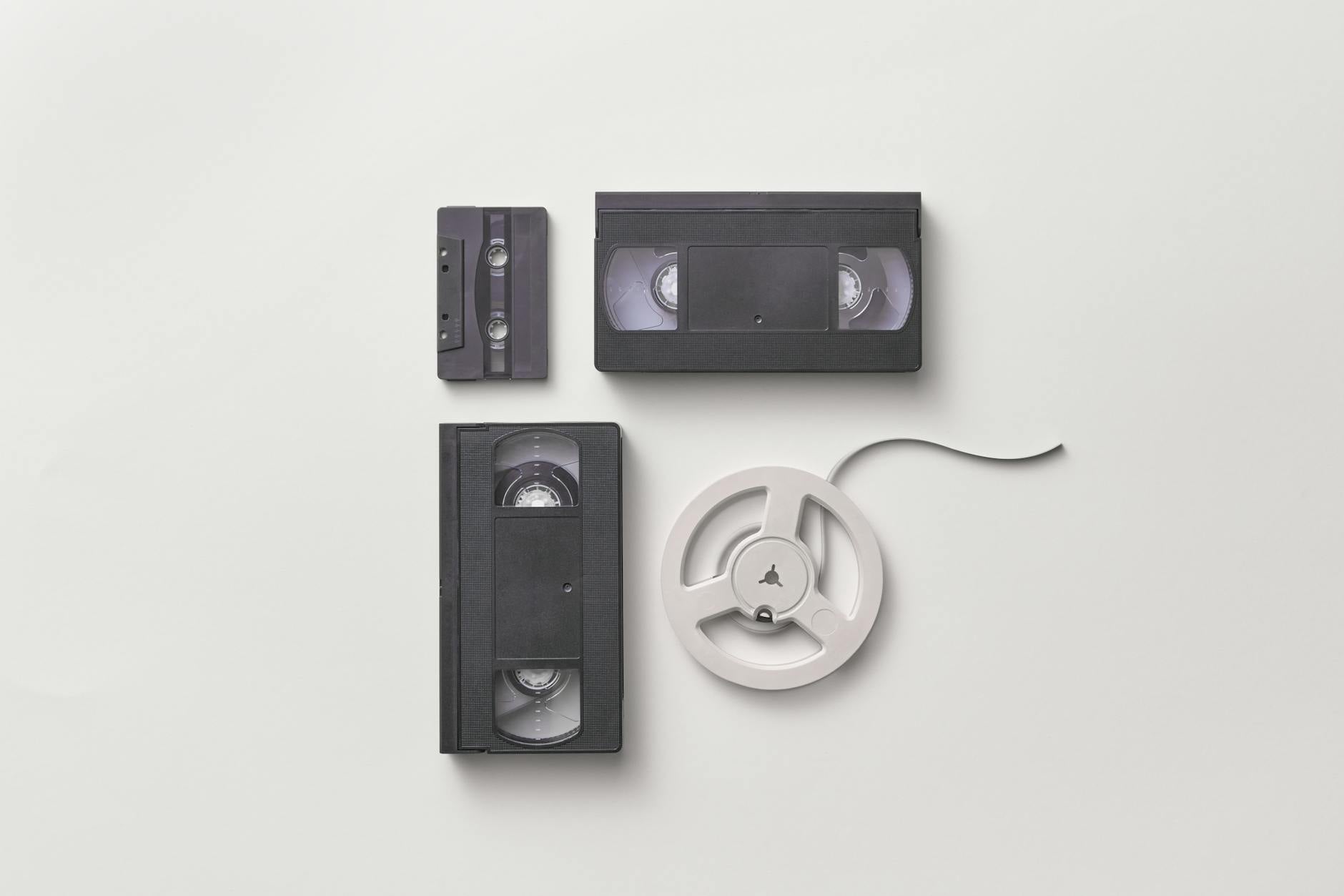 black vhs tape on white background